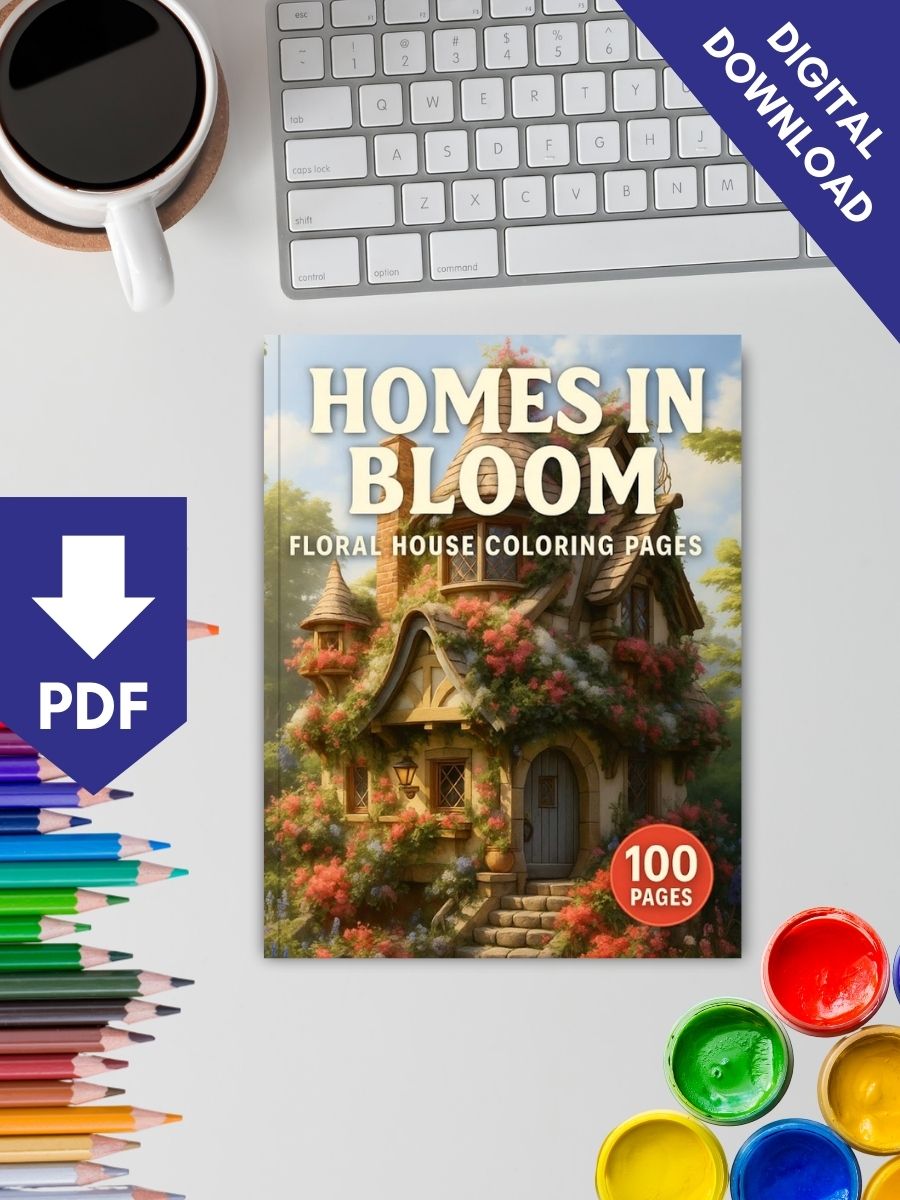 Homes in Bloom – 100 Floral House Coloring Pages - Image 2